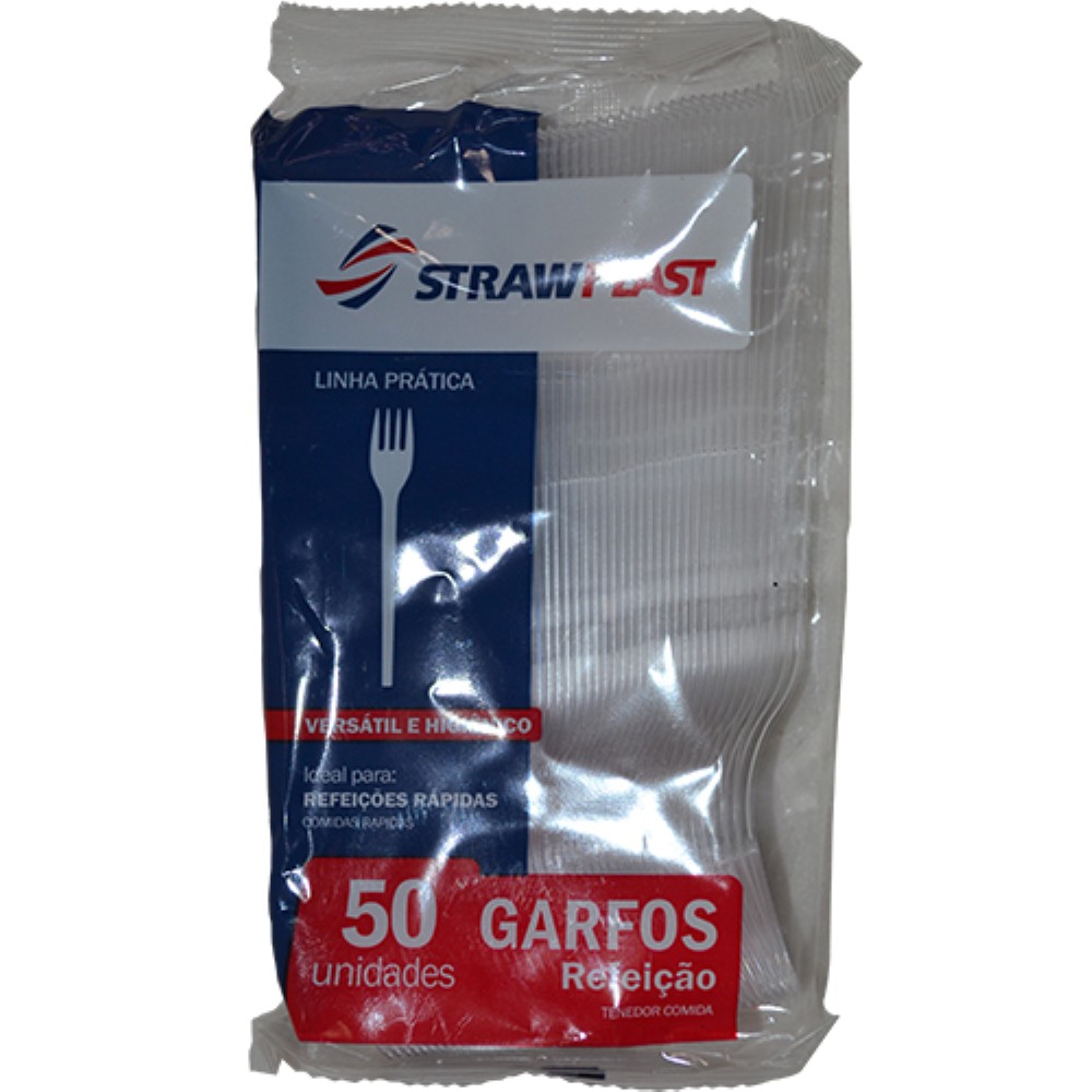 GARFO DESCARTAVEL CRISTAL LEVE 50 UNIDADES STRAWPLAST