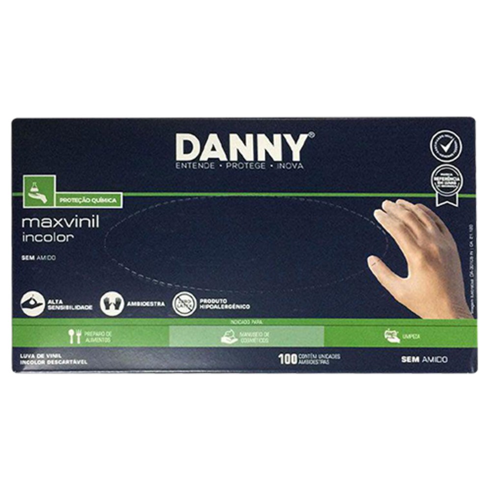 LUVA VINIL TAMANHO M COM 100 UNIDADES SEM PO DANNY