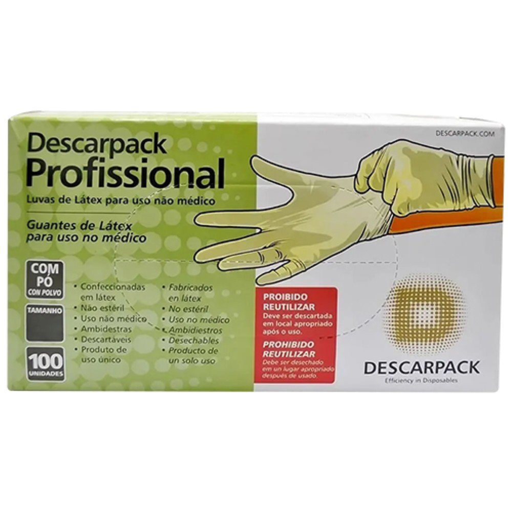 LUVA LATEX TAMANHO PP 100 UNIDADES COM PO DESCARPAK