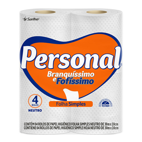 PAPEL HIGIENICO FOLHA SIMPLES PERSONAL NEUTRO 30M 15X4 UNIDADES