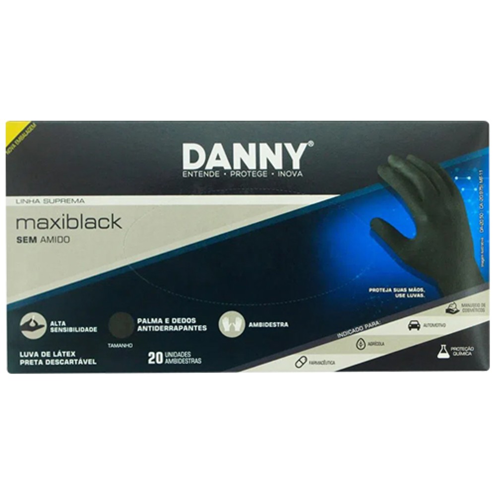 LUVA LATEX MAXIBLACK TAMANHO P COM 20 UNIDADES DANNY