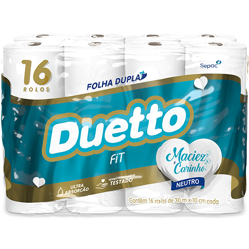 PAPEL HIGIENICO FOLHA DUPLA  DUETTO NEUTRO 30M LEVE 16 PAGUE 15 - 4X16