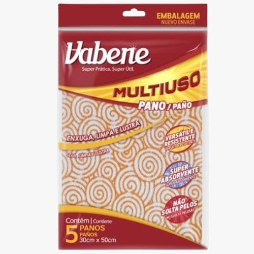 PANO MULTIUSO 28CMX50CM LARANJA COM 5 UNIDADES VABENE