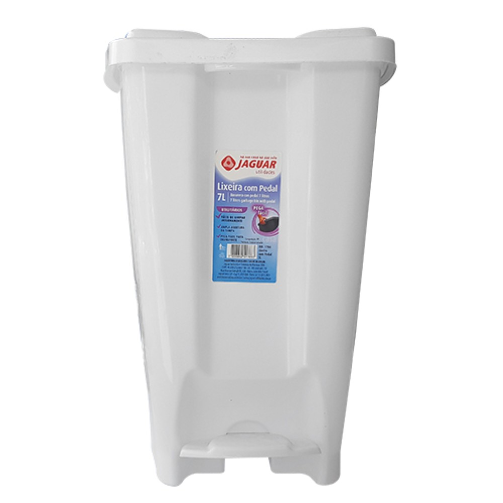 LIXEIRA COM PEDAL 7L BRANCA JAGUAR