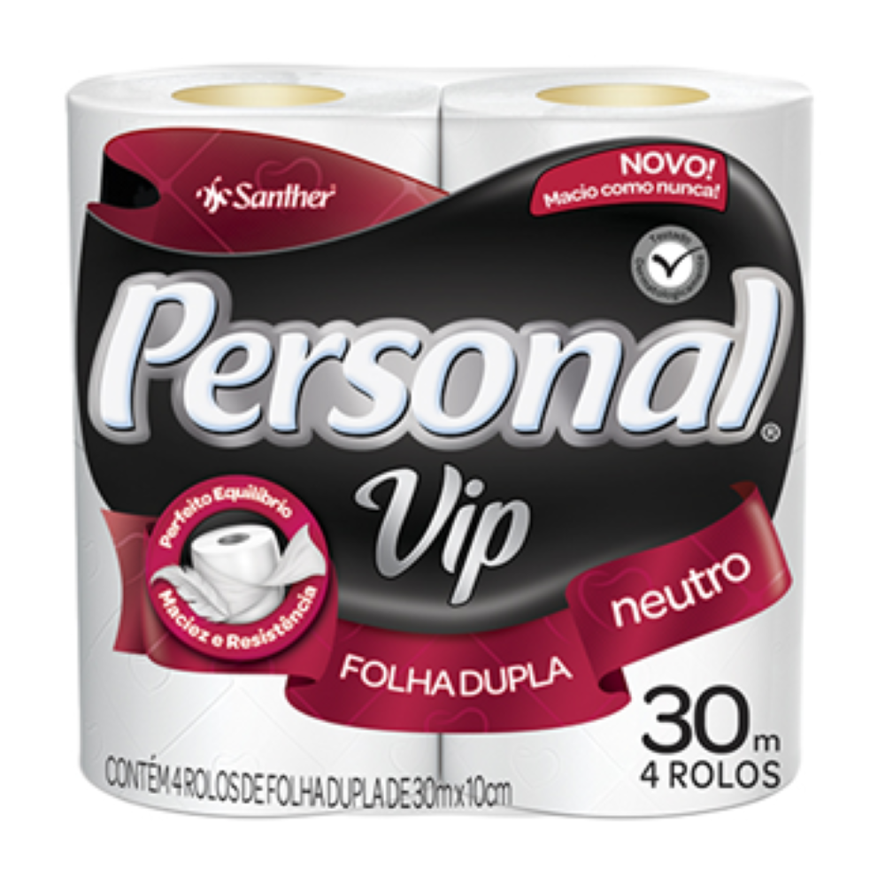 PAPEL HIGIENICO FOLHA DUPLA VIP PERSONAL NEUTRO 1X4ROLOS 30M