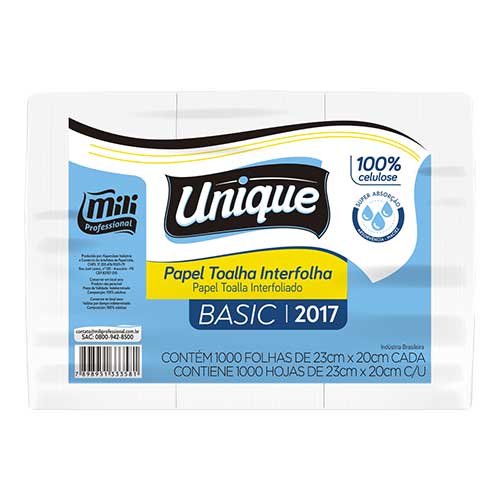 TOALHA PAPEL 2 DOBRAS VIRGEM 1000F FOLHAS 20X23 UNIQUE