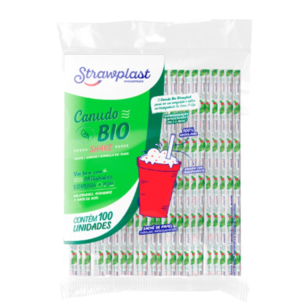 CANUDO BIO SACHE PAPEL 8MM SHAKE 100 UNIDADES STRAWPLAST