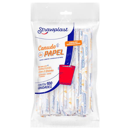 CANUDO BIO PAPEL SACHE 6MM BRANCO 100 UNIDADES STRAWPLAST
