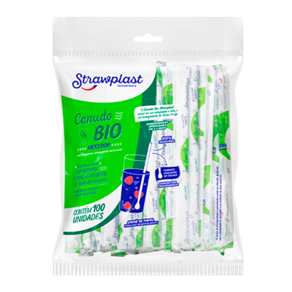 CANUDO BIODEGRADAVEL  SACHE 6MM DRINK CRISTAL 100 UNIDADES STRAWPLAST