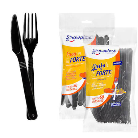CONJUNTO GUADANAPO+GARFO+FACA PRETO 250 UNIDADES STRAWPLAST