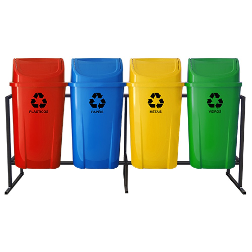 CONJUNTO PLASTICO COLETA SELETIVA BASCULANTE COM 4 UNIDADES 60L PRIMEPRO