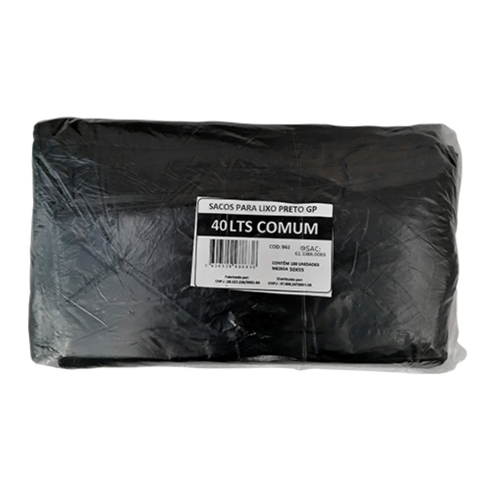SACO PRETO 40L PARA LIXO GOIAS PLASTICOS 100 UNIDADES