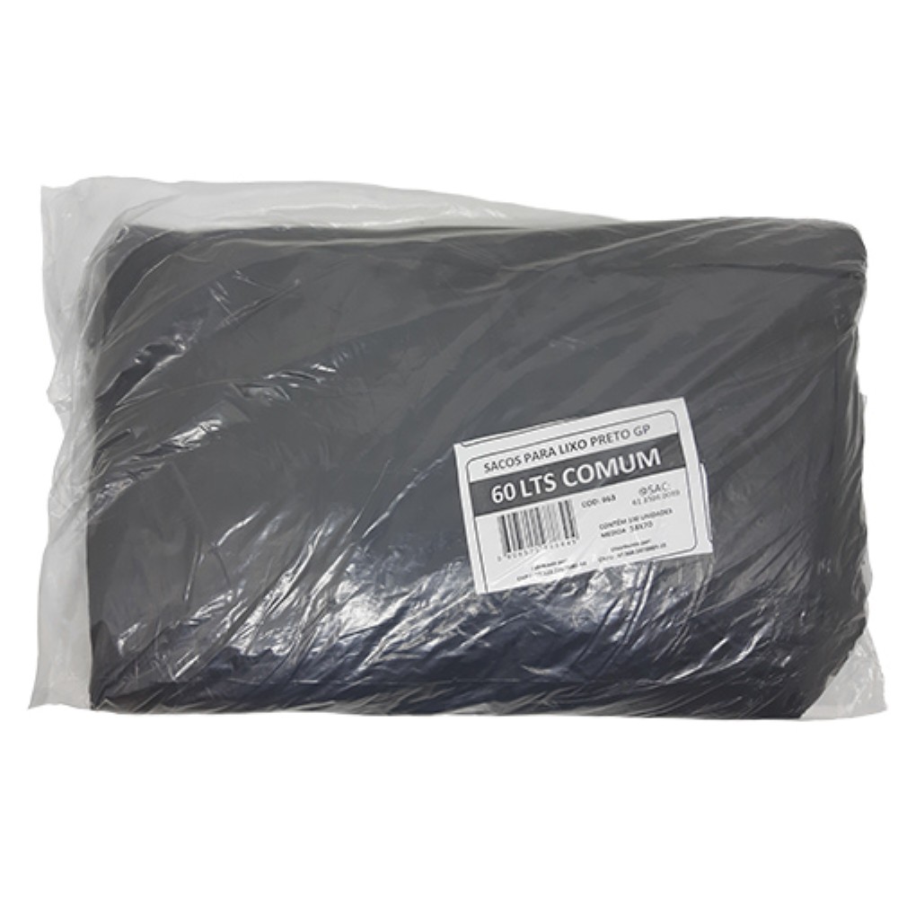 SACO PRETO 60 LITROS PARA LIXO GOIAS PLASTICOS 100 UNIDADES