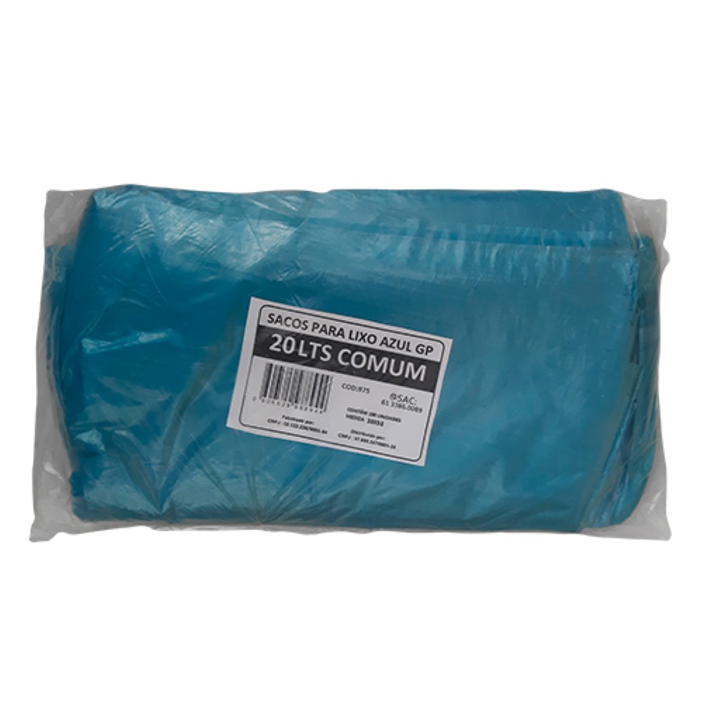 SACO AZUL 20 LITROS PARA LIXO GOIAS PLASTICOS 100 UNIDADES
