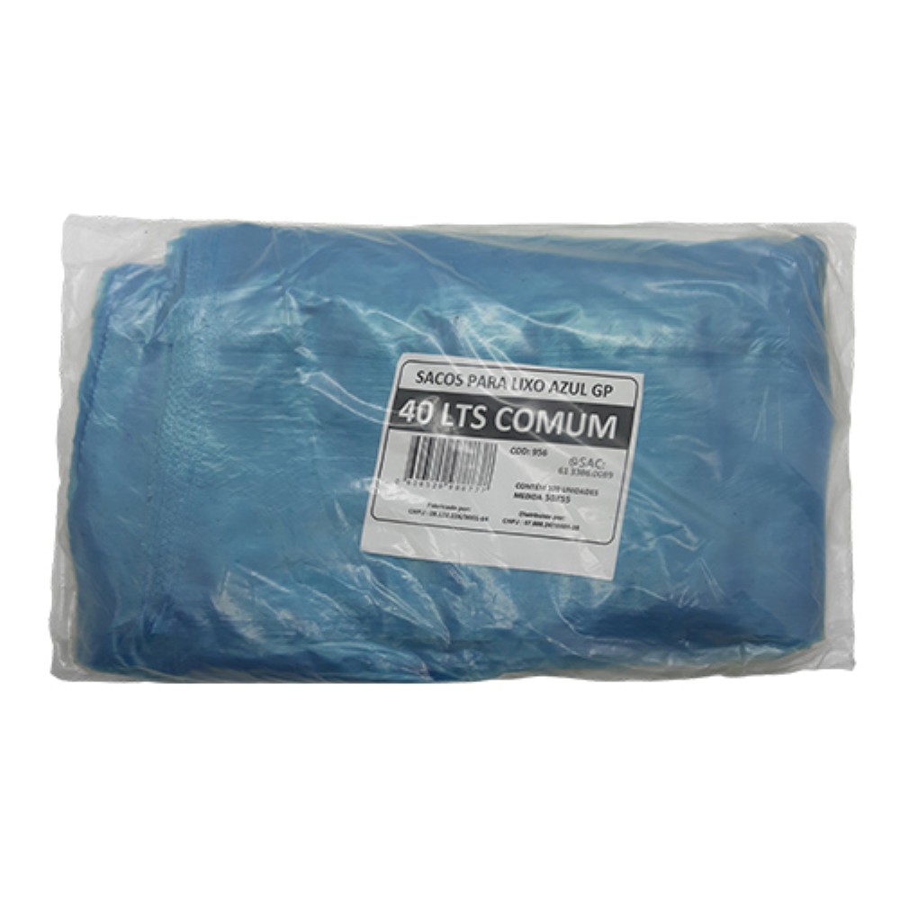 SACO AZUL 40 LITROS PARA LIXO GOIAS PLASTICOS 100 UNIDADES