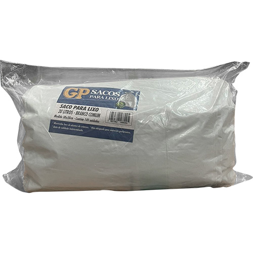SACO BRANCO 20 LITROS PARA LIXO GOIAS PLASTICOS 100 UNIDADES