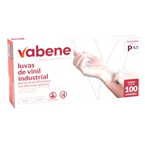 LUVA VINIL TAMANHO P COM 100 UNIDADES COM PO VABENE