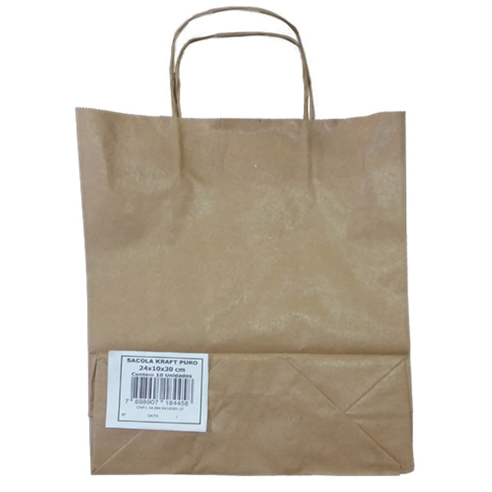 SACOLA DE PAPEL KRAFT MEDIO 24X10X30 1X10 UNIDADES