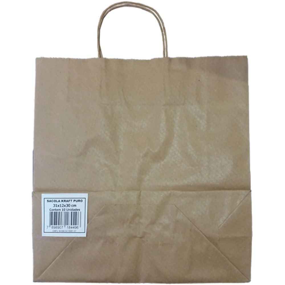 SACOLA DE PAPEL KRAFT G 31X12X30 10 UNIDADES