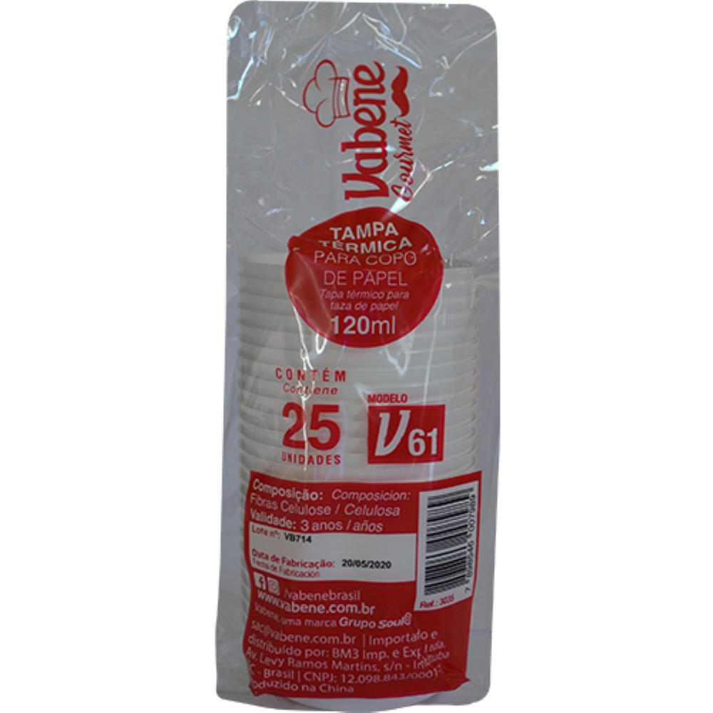 TAMPA BRANCA COPO PAPEL 120ML 20X25 UNIDADES