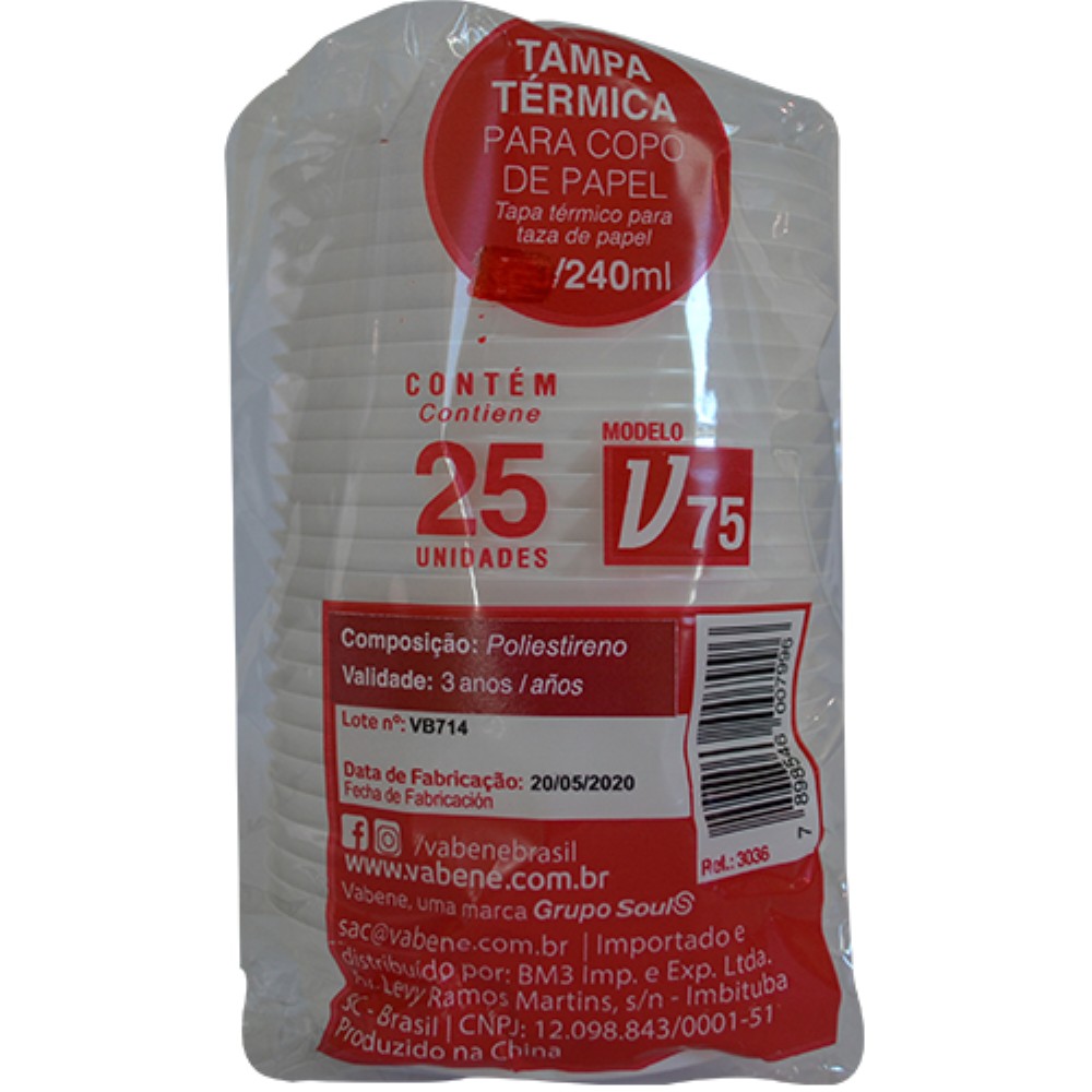 TAMPA BRANCA COPO PAPEL 240ML 20X25 UNIDADES