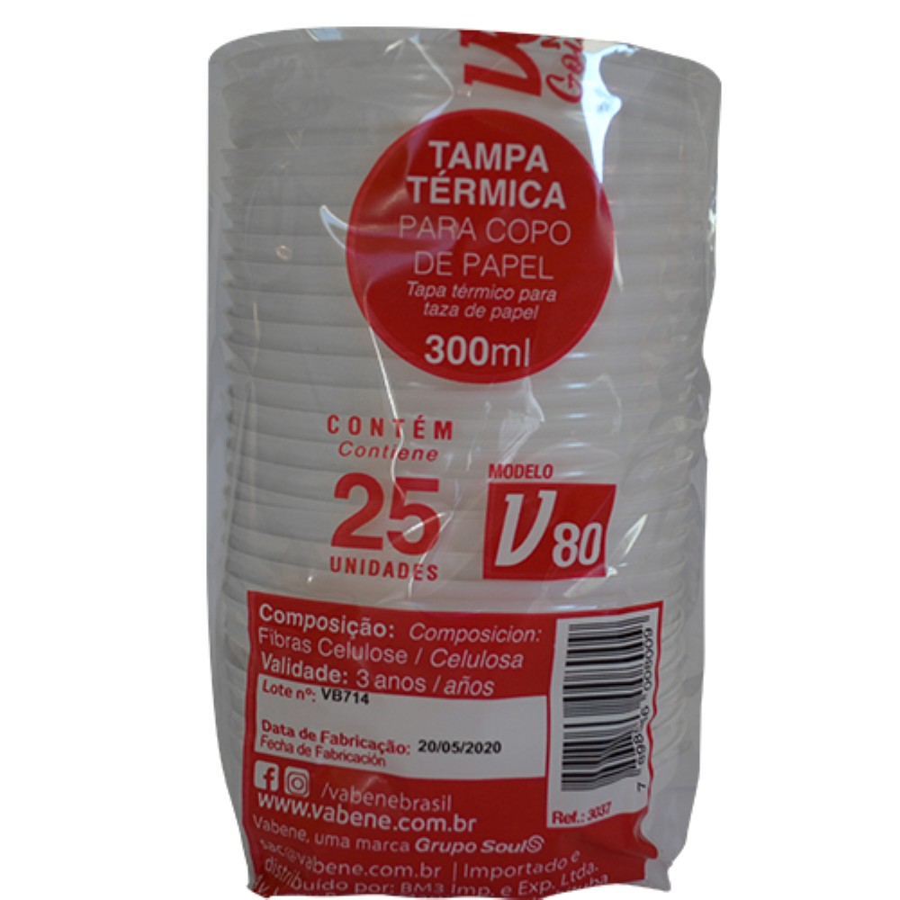 TAMPA BRANCA COPO PAPEL 300ML 20X25 UNIDADES
