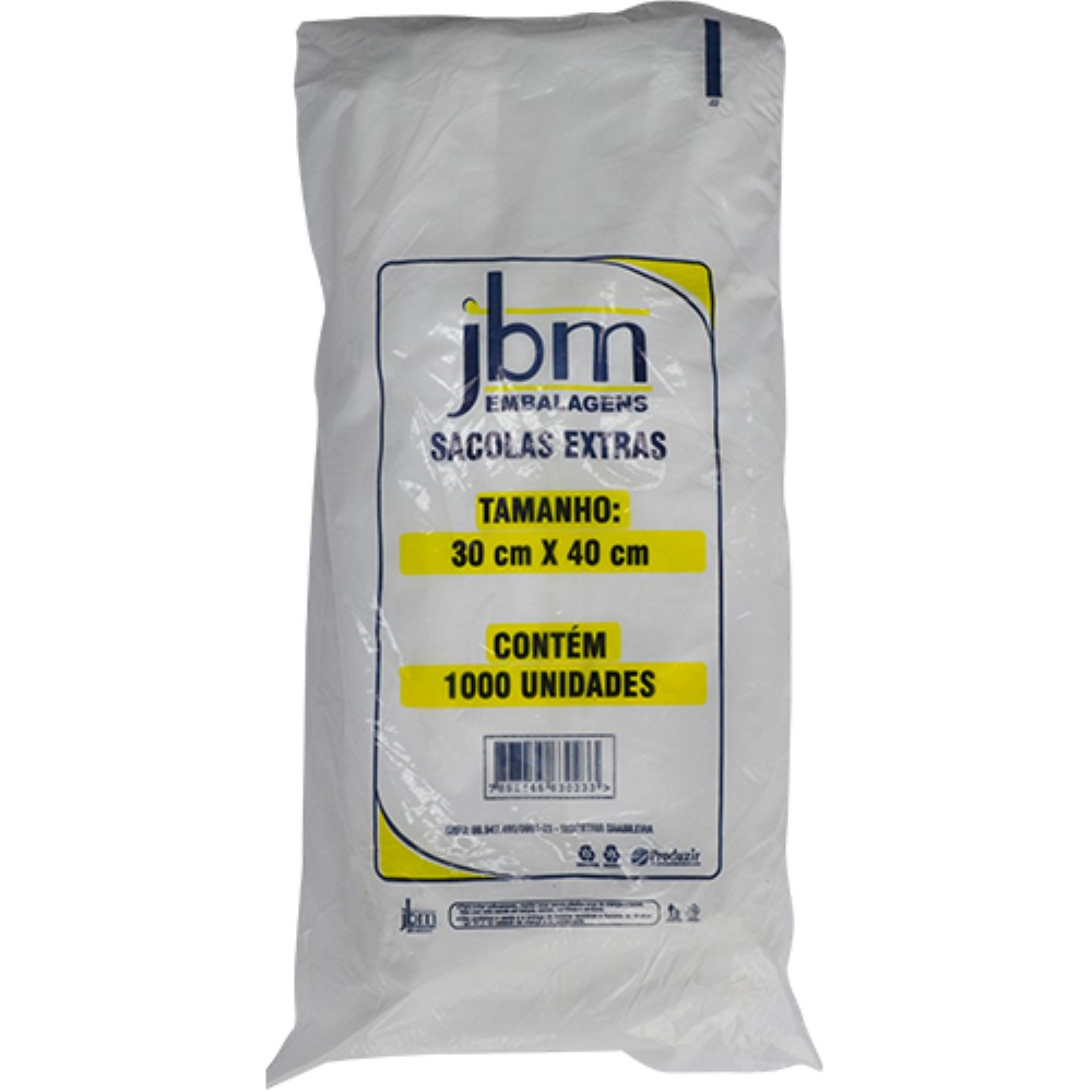 SACOLA PLASTICA BRANCA FARDO 30X40CM 1000 UNIDADES JBM