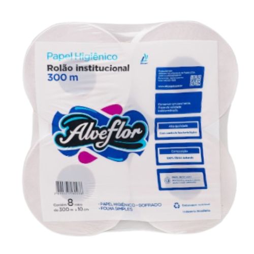 PAPEL HIGIENICO INSTITUCIONAL FOLHA SIMPLES ALVFLOR BRANCO 8X300