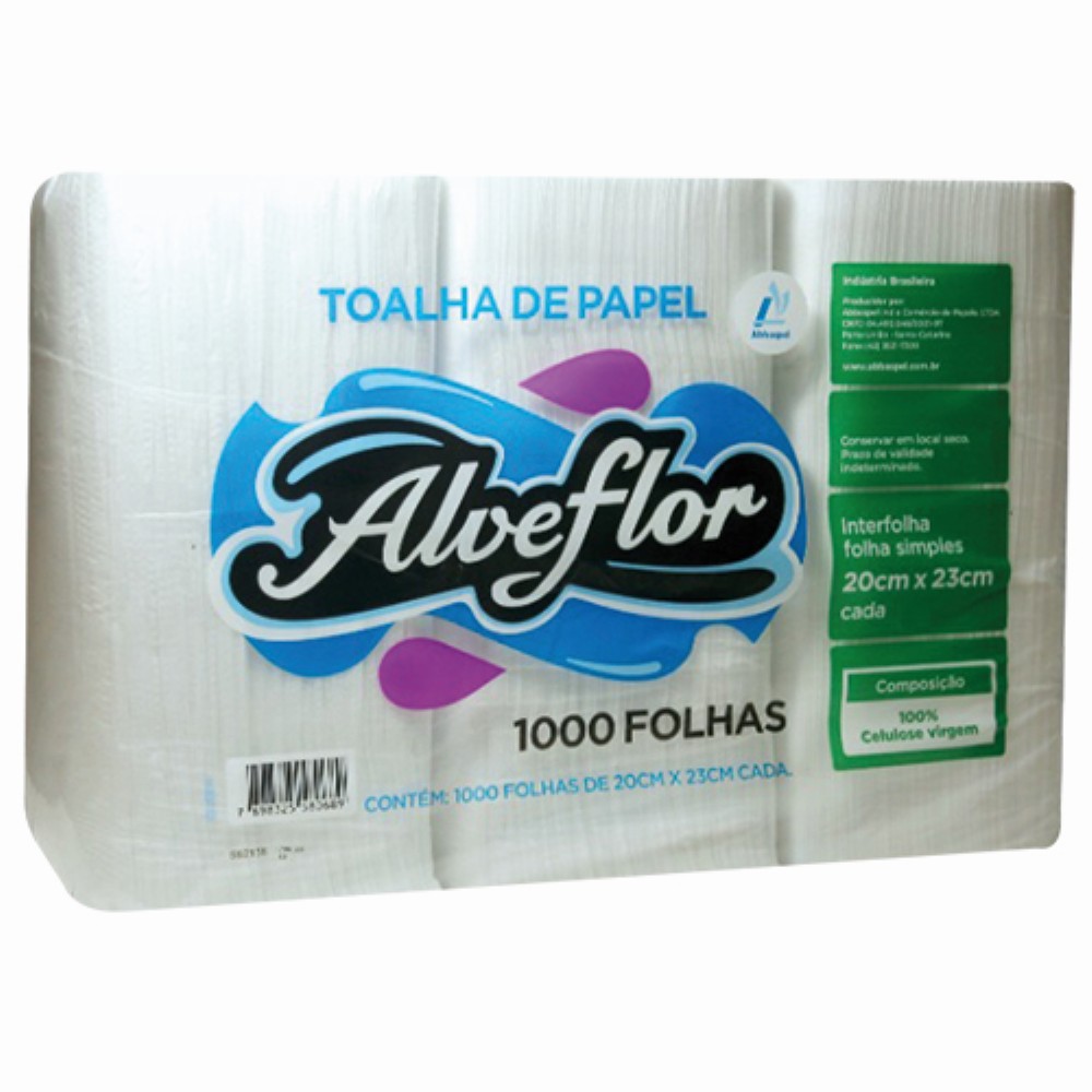 TOALHA PAPEL 2D VIRG.1000F 23X20 ALVEFLOR