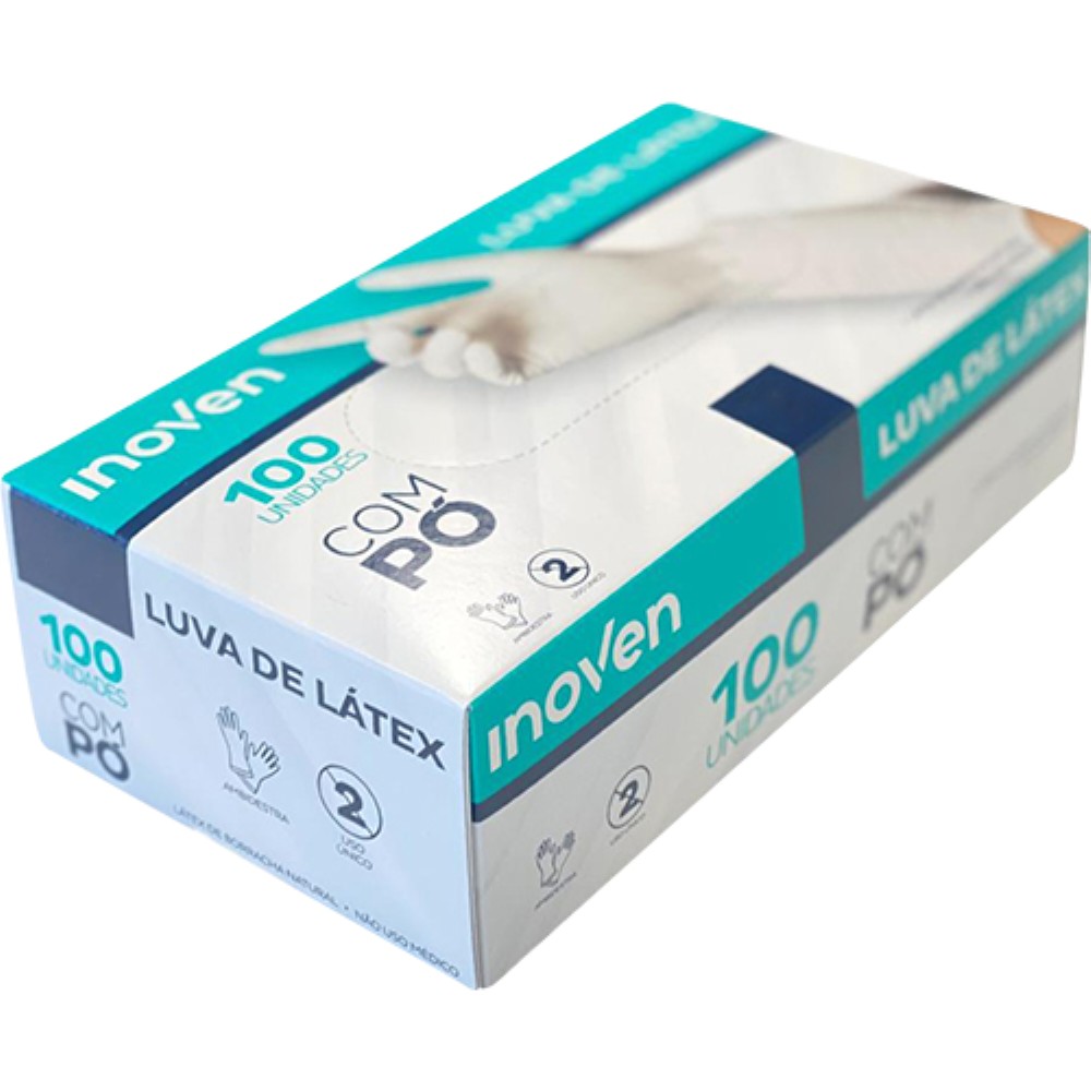 LUVA LATEX TAMANHO P COM 100 UNIDADES COM PO INOVEN 