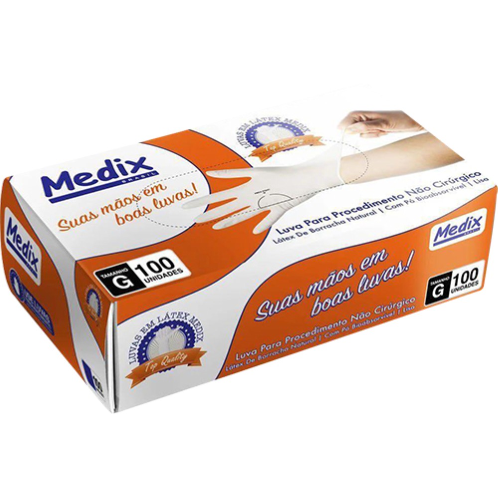 LUVA LATEX TAMANHO G 100 COM PO MEDICA ANVISA MEDIX 