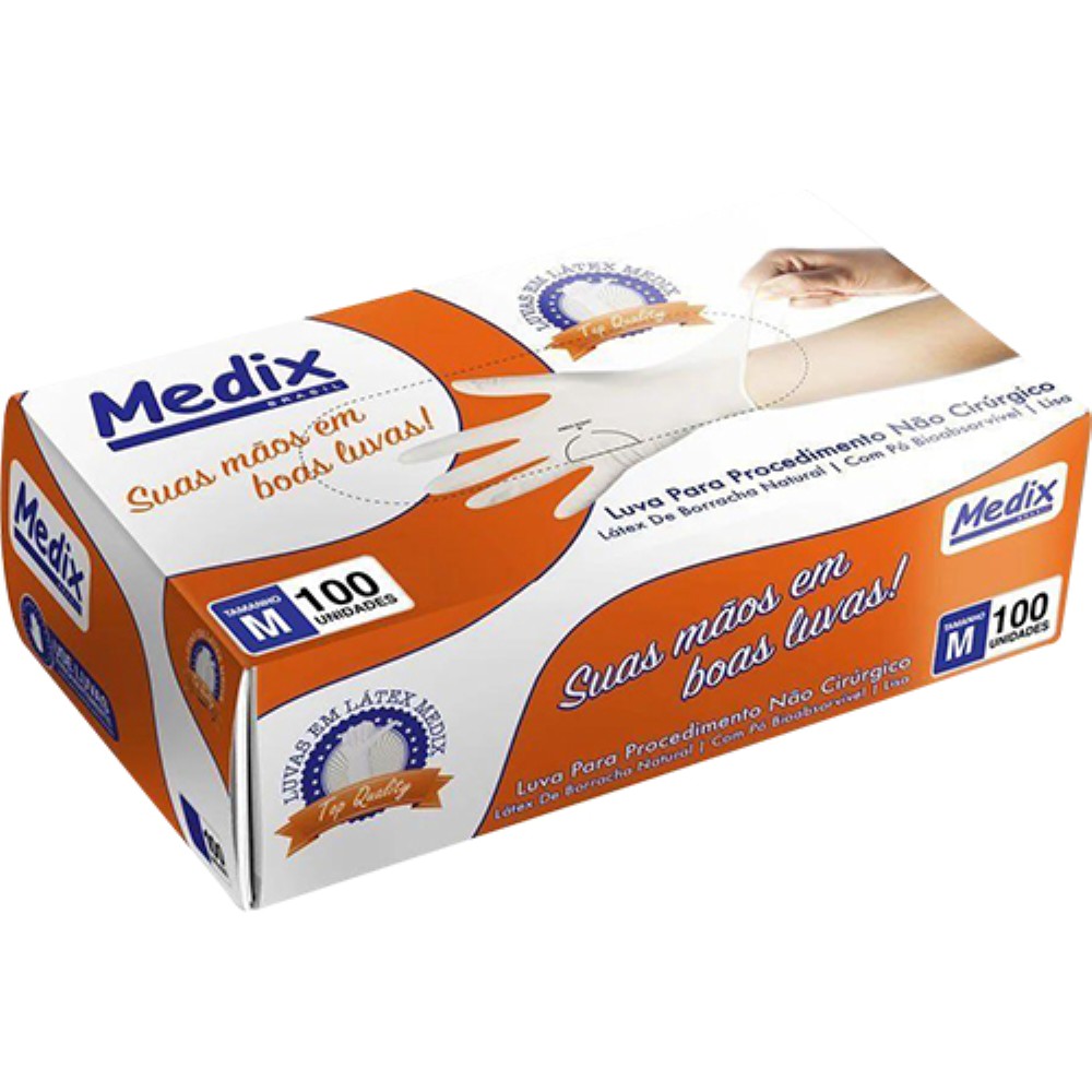 LUVA LATEX TAMANHO M 100 COM PO MEDICA ANVISA MEDIX