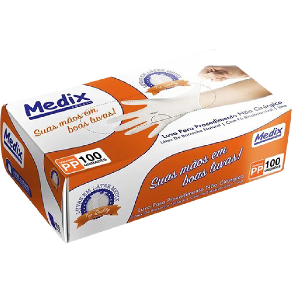 LUVA LATEX TAMANHO PP 100 COM PO MEDICA ANVISA MEDIX 