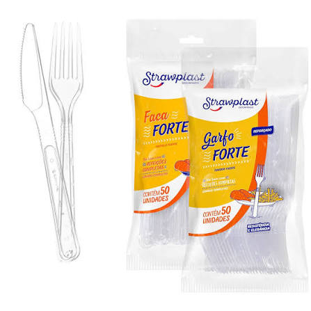 CONJUNTO FACA+GARFO FORTE BRANCO 5X50 UNIDADES STRAWPLAST