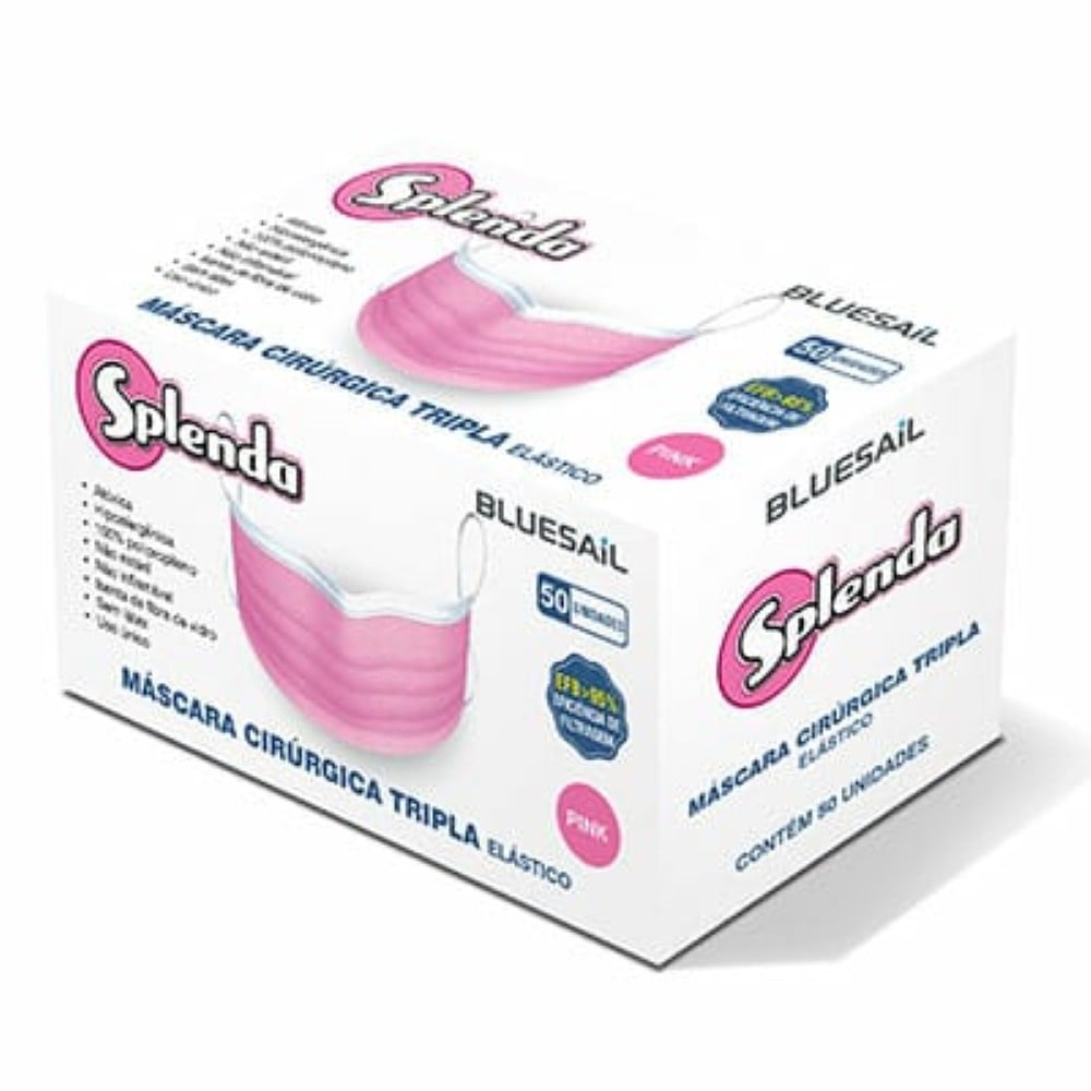 MASCARA TRIPLA TNT ANVISA COM 50 UNIDADES ROSA SPLENDA