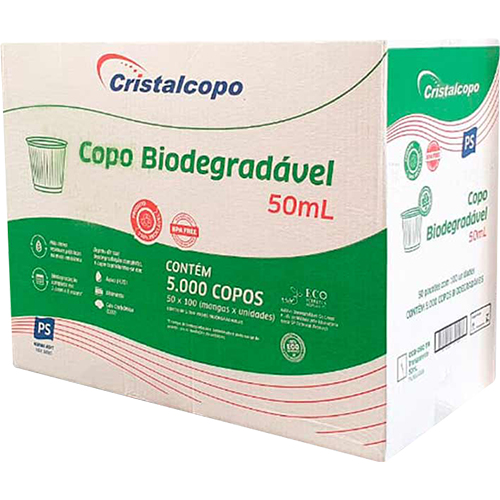 COPO DESCARTAVEL TRANSPARENTE 50ML PS 1X100 UNIDADES BIO CRSTAL