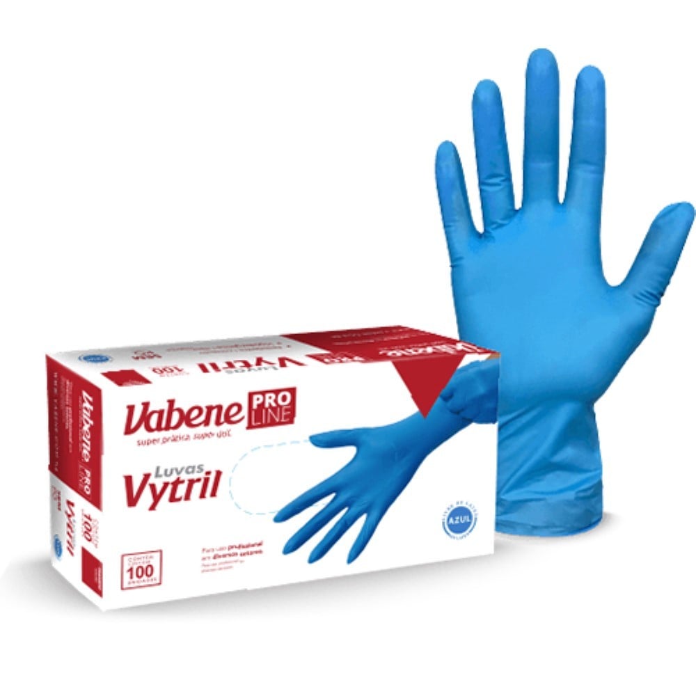 LUVA NITRILICA VYTRIL AZUL TAMANHO M 100 VABNE