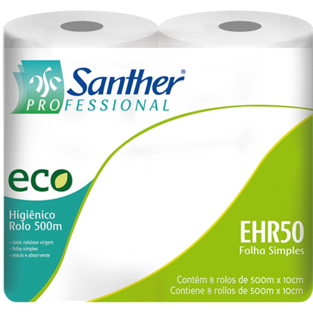 PAPEL HIGIENICO INSTITUCIONAL FOLHA SIMPLES SANTHER EHR50 8X500M