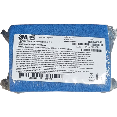 ESPONJA DUPLA FACE NAO RISCA AZUL COM  3 UNIDADES 3M 