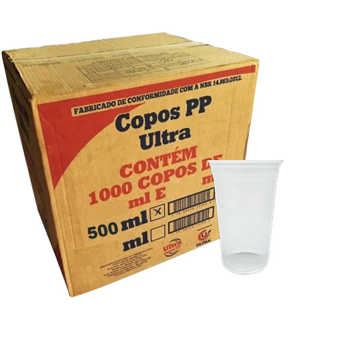 COPO DESCARTAVEL TRANSPARENTE 500ML LISO PP 20X50 ULTRA