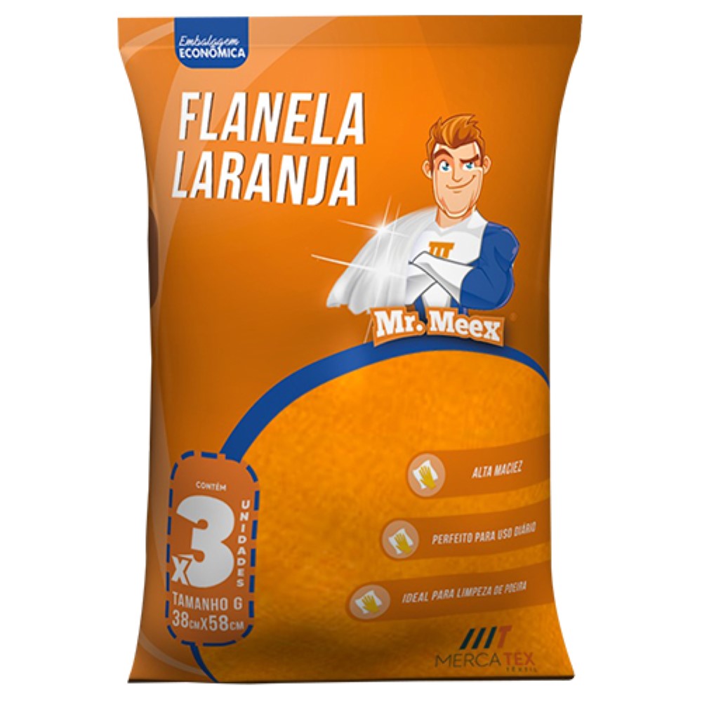 FLANELA LARANJA G 39X59CM COM 3 UNIDADES MR MEEX