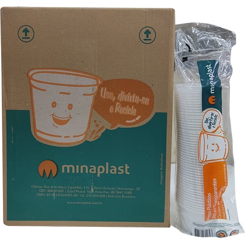 POTE DESCARTAVEL TRANSPARENTE FRISADO 250ML PS 20X50 UNIDADES MINAPLAST