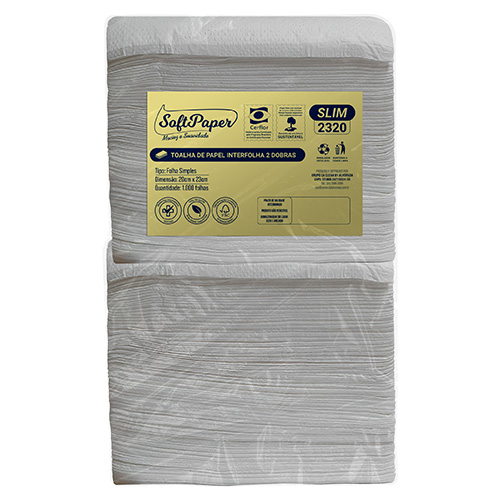 TOALHA PAPEL 2 DOBRAS VIRGEM 1000 FOLHAS 20X23CM SOFTPAPER SLIM 