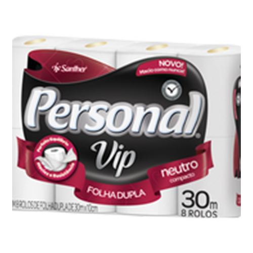 PAPEL HIGIENICO FOLHA DUPLA VIP PERSONAL NEUTRO 8X8 30M