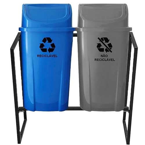 CONJUNTO PLASTICO COLETA SELETIVA PAPEIS E PLASTICOS  BASCULANTE 2 UNIDADES 60L PRIME
