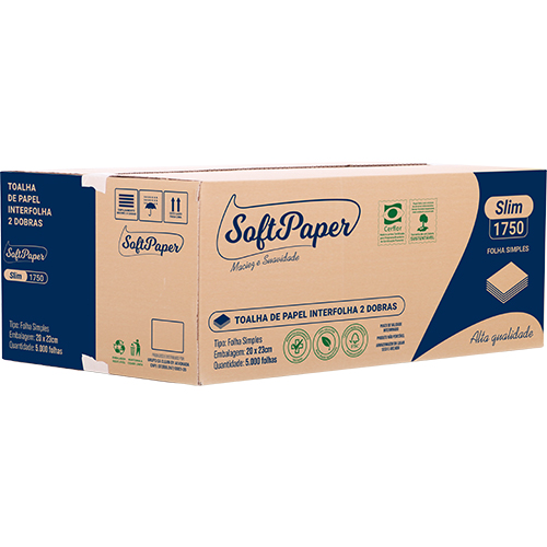 TOALHA PAPEL 2 DOBRAS VIRGEM 5000 FOLHAS 20X23CM SOFTPAPER SLIM 