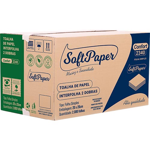 TOALHA PAPEL 2 DOBRAS VIRGEM 2000FLS 20X20 SOFTPAPER CONFORT 