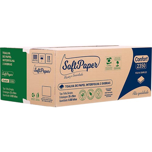 TOALHA PAPEL 2 DOBRAS VIRGEM 5000 FOLHAS 20X20CM SOFTPAPER CONFORT 
