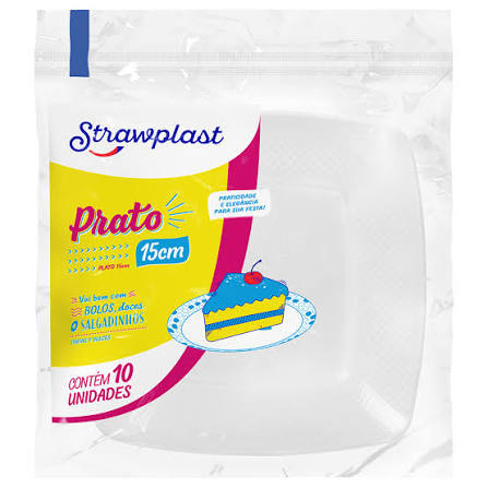 PRATO QUADRADO 15CM BRANCO PQB-015 1X10 UNIDADES STRAWPLAST 