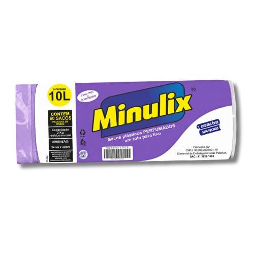 SACO LILAS 10L PERFUMADO 60 UNIDADES ROLO MINULIX